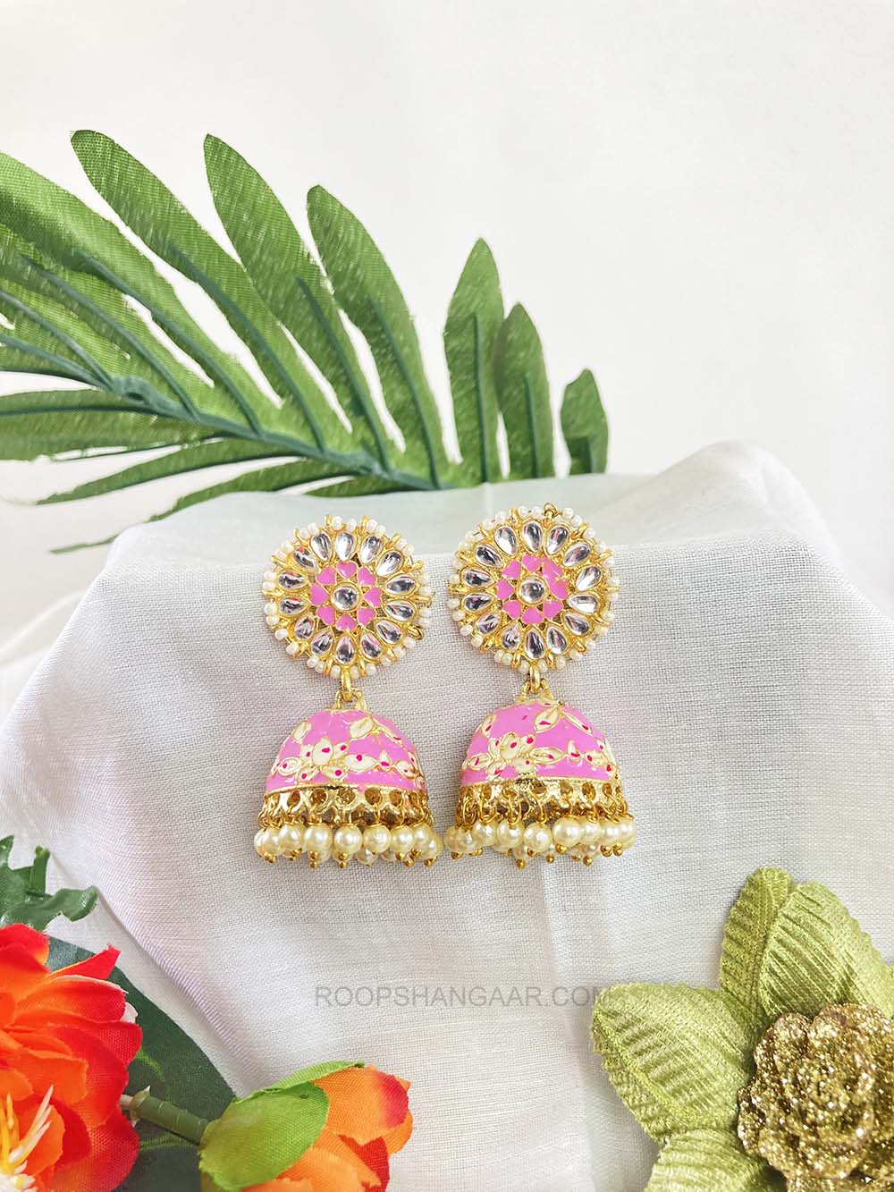 Pink Ankansha Jhumki Earrigs