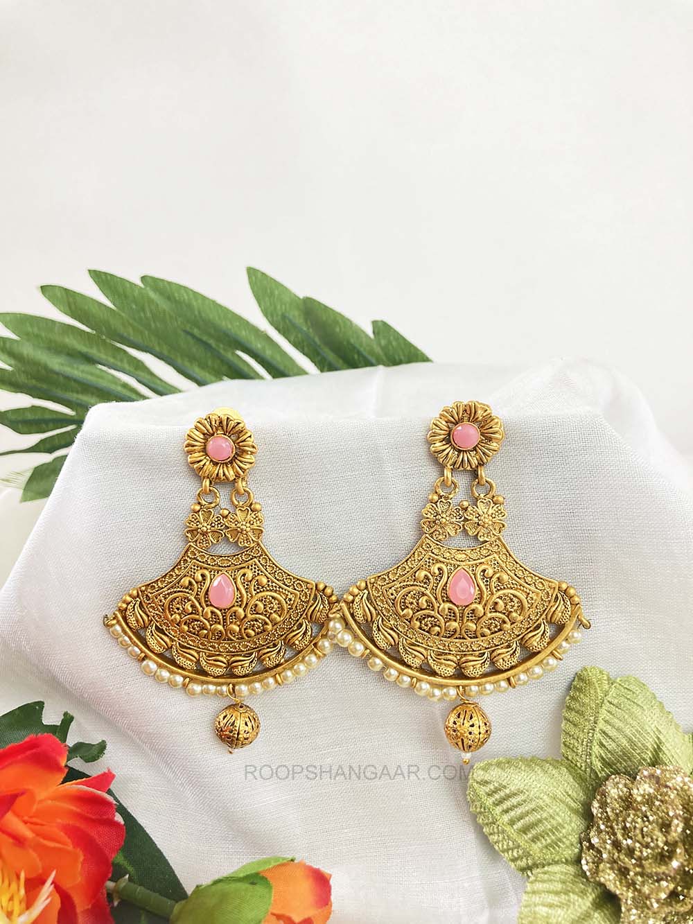 Pink Ritika Chanbali Earrigs