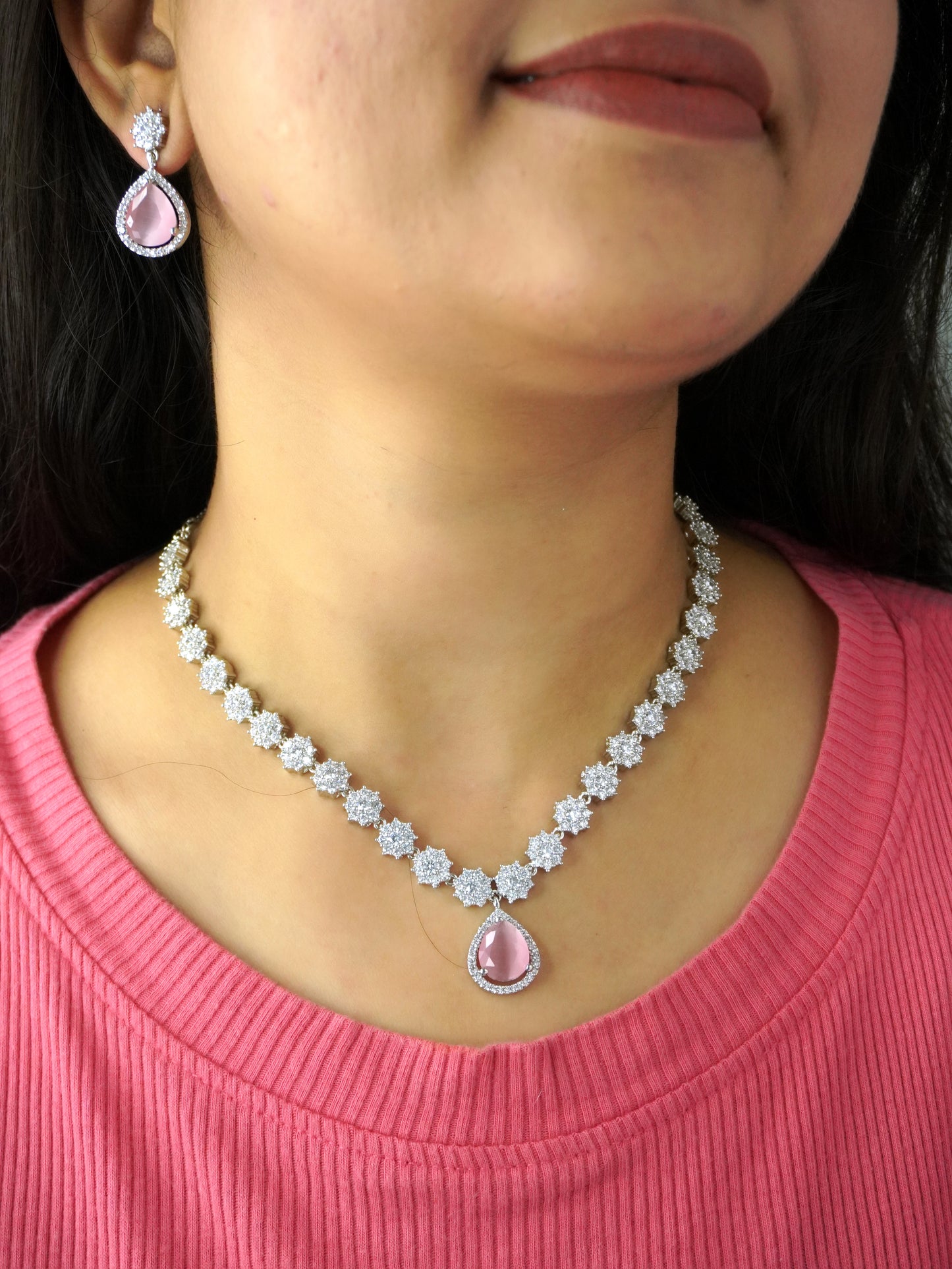 Pink Lily Zirconia Jewellery Set