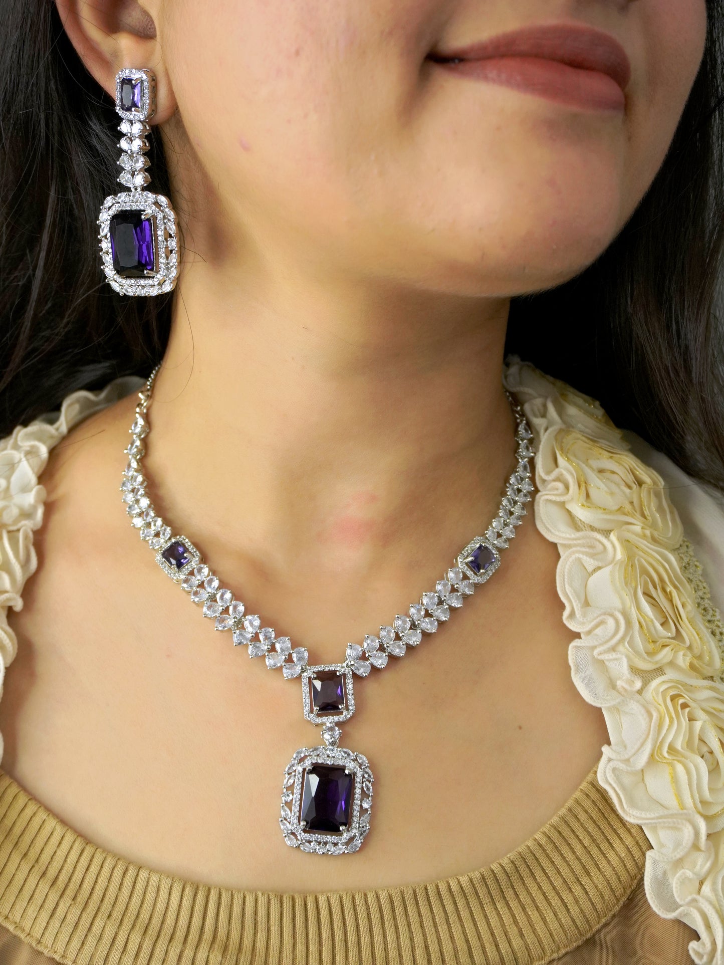 Purple Greta Zirconia Jewellery Set