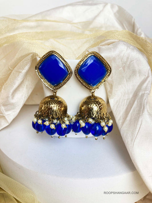 Blue Diya Jhumkis