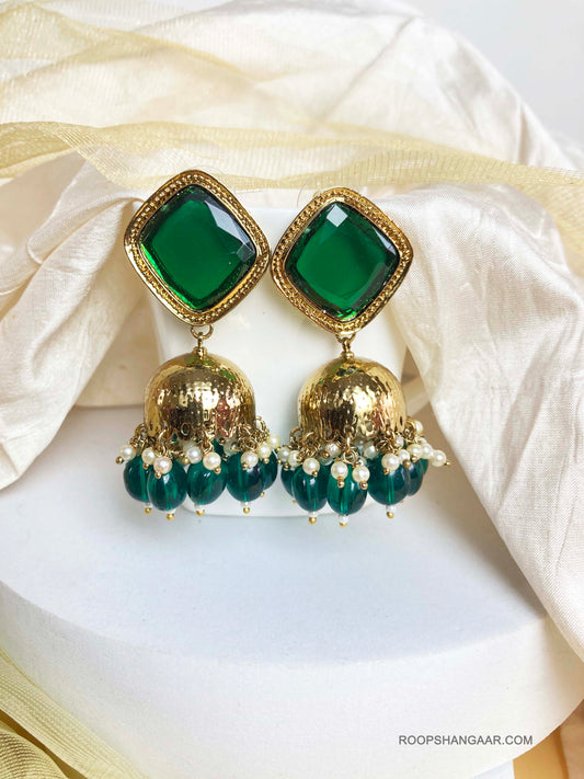 Emerald Diya Jhumkis