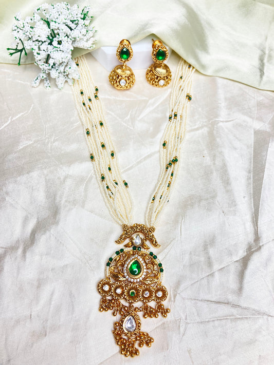 Golden Emerald Kavya Temple Jewellery Set