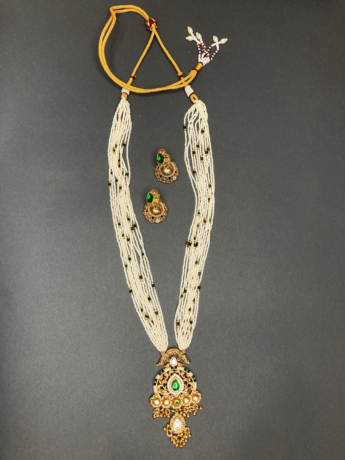 Golden Emerald Kavya Temple Jewellery Set