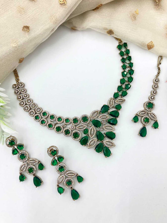 Emerald Green Jacqueline Zirconia Jewellery Set - Mehendi Polish