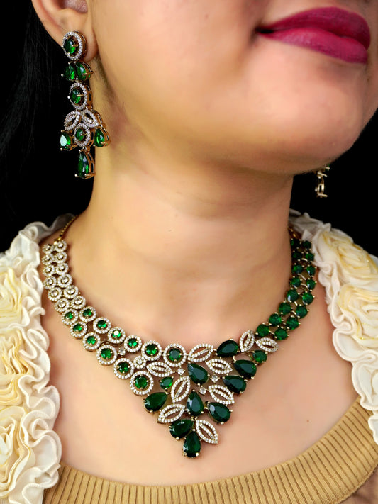 Emerald Green Jacqueline Zirconia Jewellery Set - Mehendi Polish