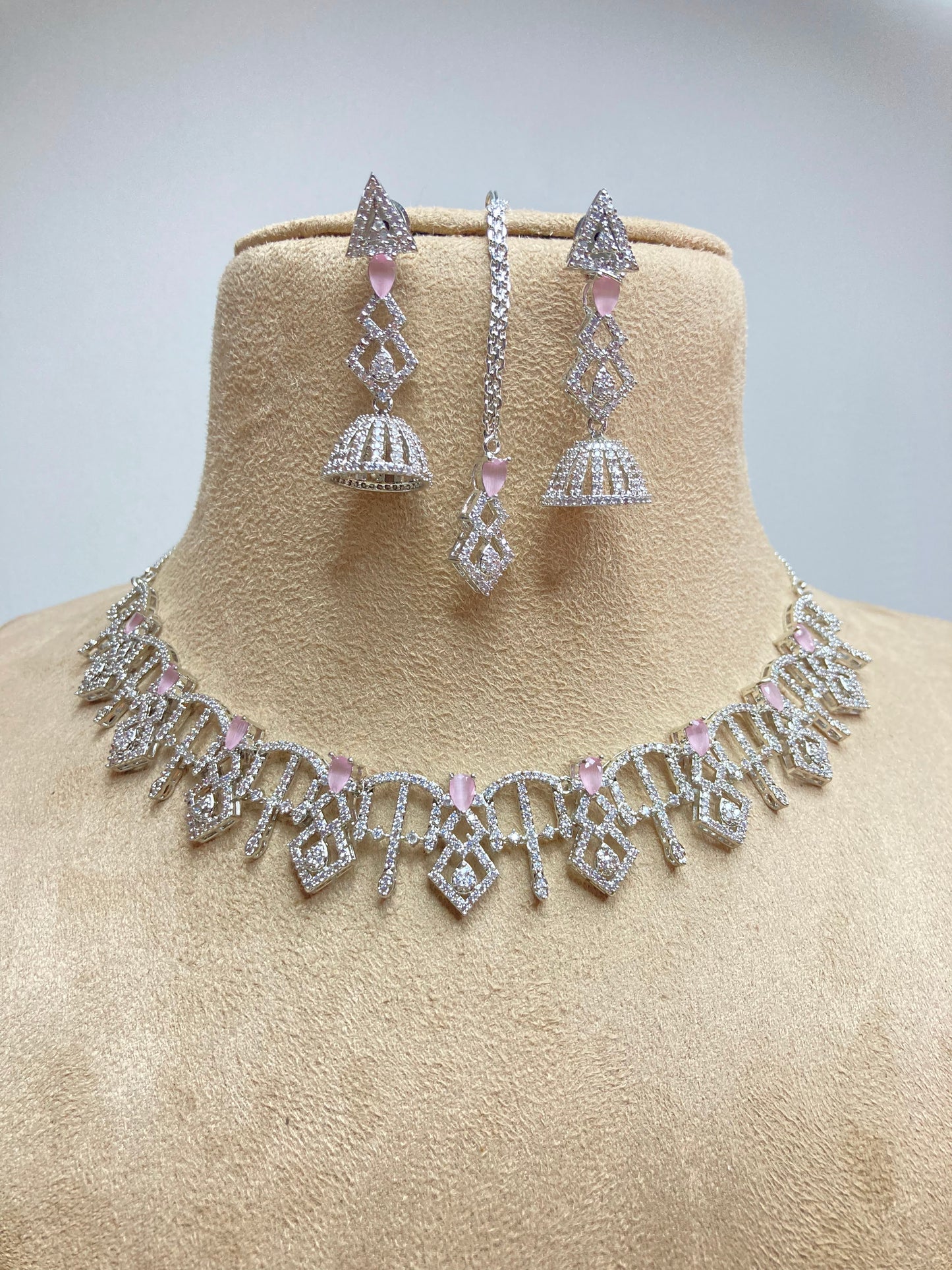 Pink Kena Zirconia Jewellery Set