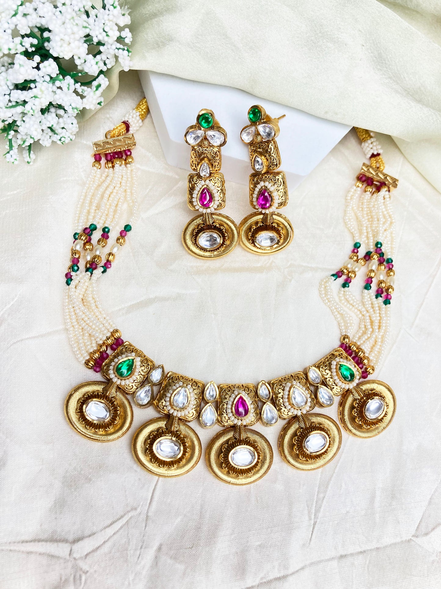 Multicolor Vidya Temple Jewellery Set
