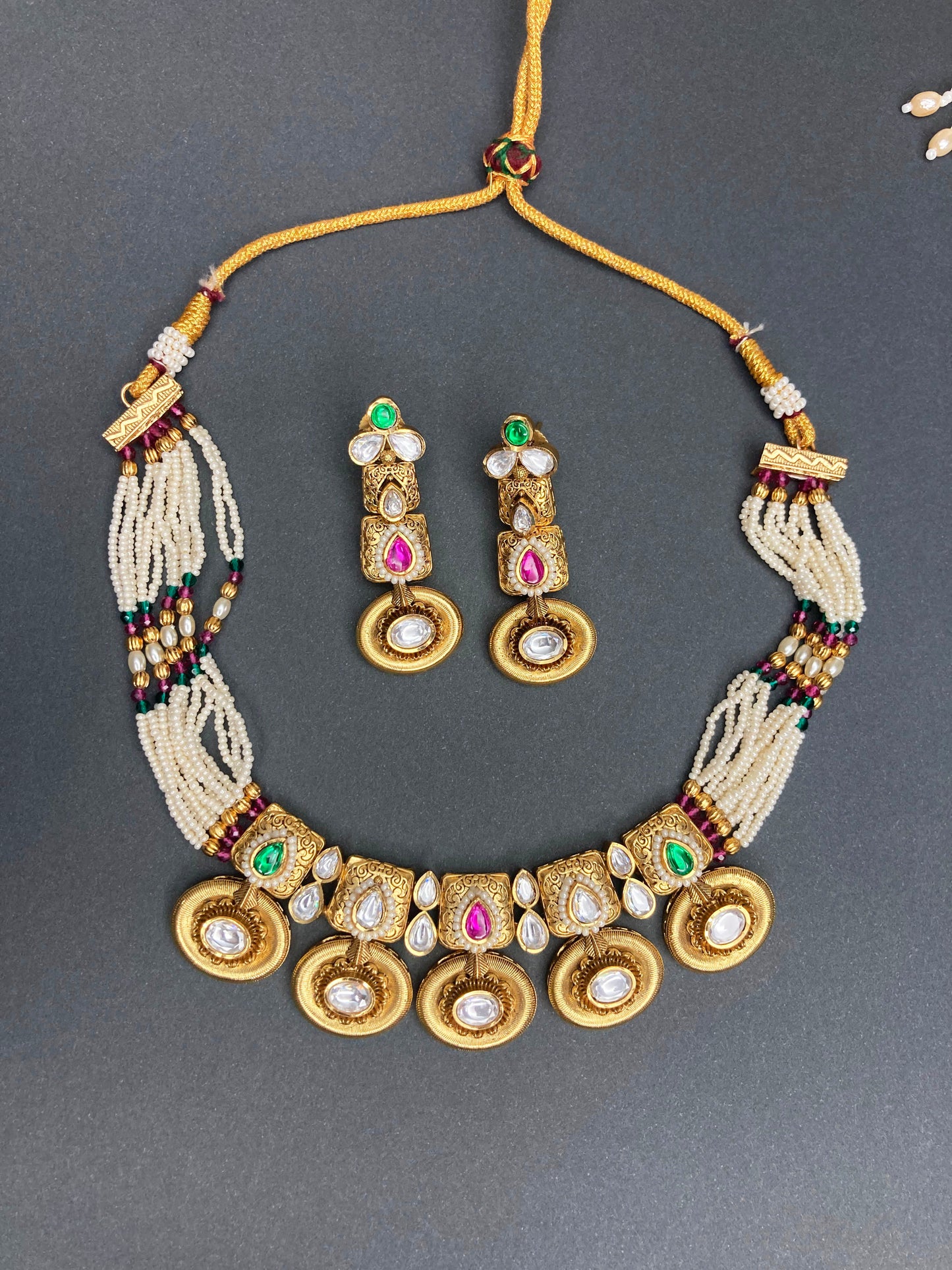 Multicolor Vidya Temple Jewellery Set