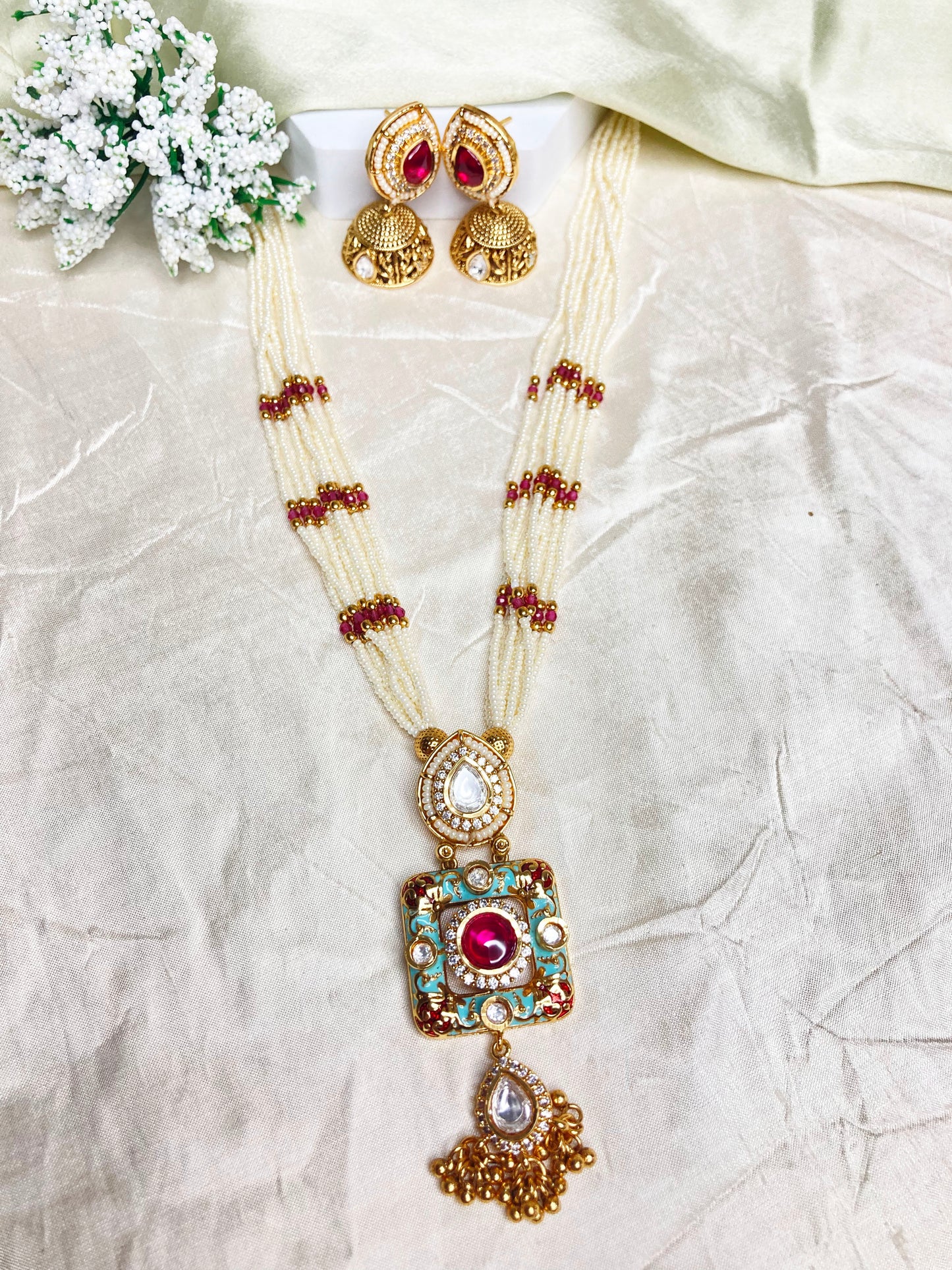 Rani Mint Lakshmi Temple Jewellery Set
