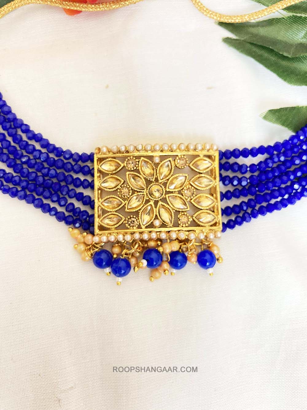 Blue Amruta Crystal Moti Choker Necklace Set