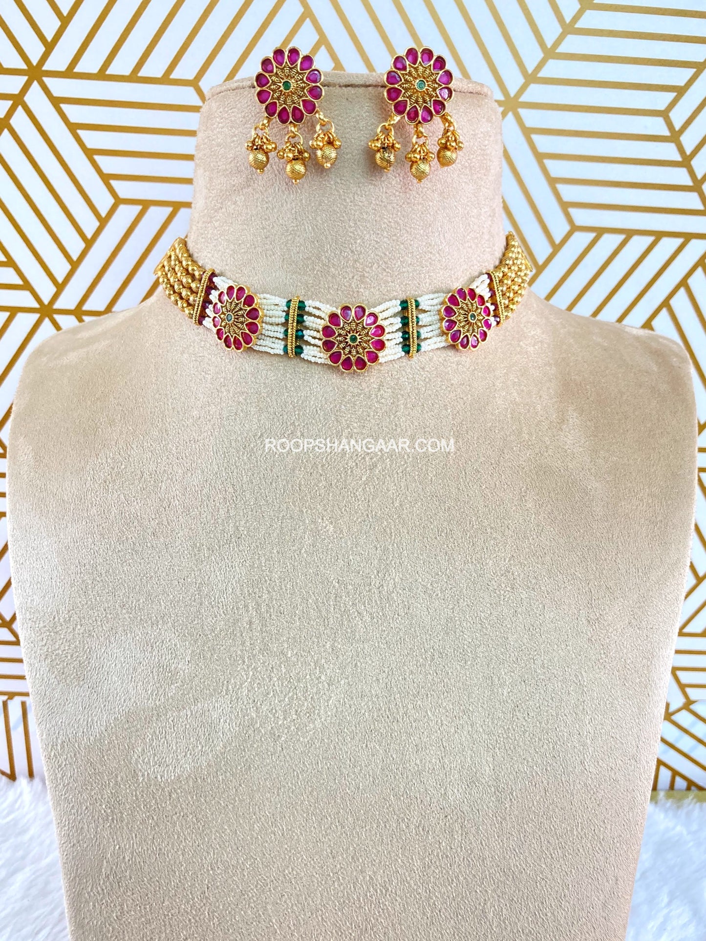 Multicolor Trisha Pearl Choker Necklace Set