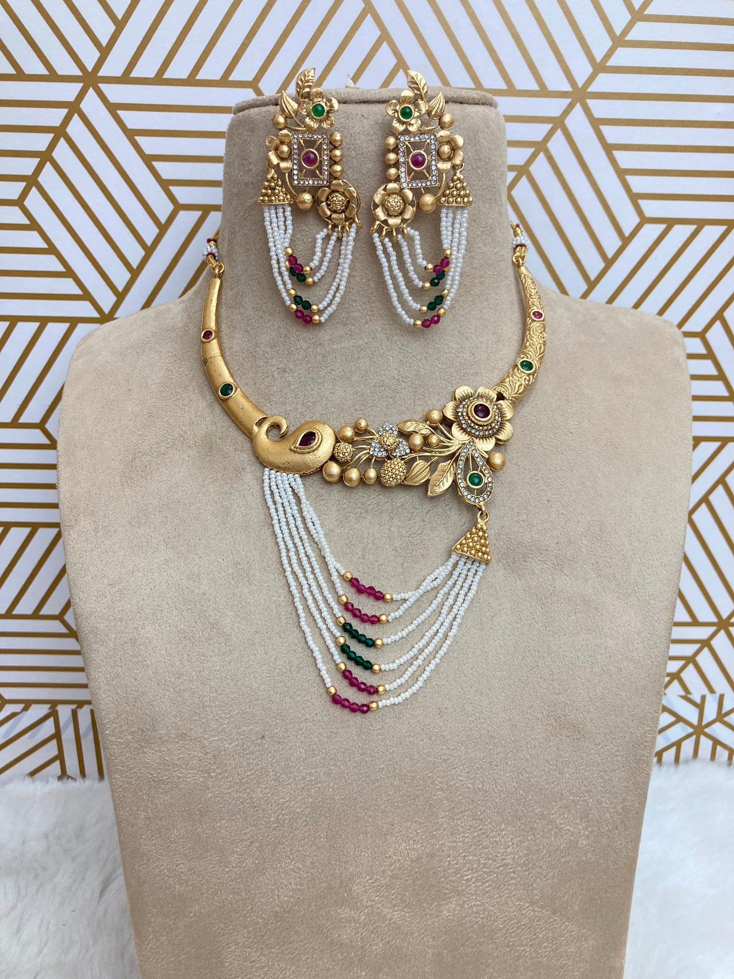 Multicolor Rubina Temple Jewellery Set