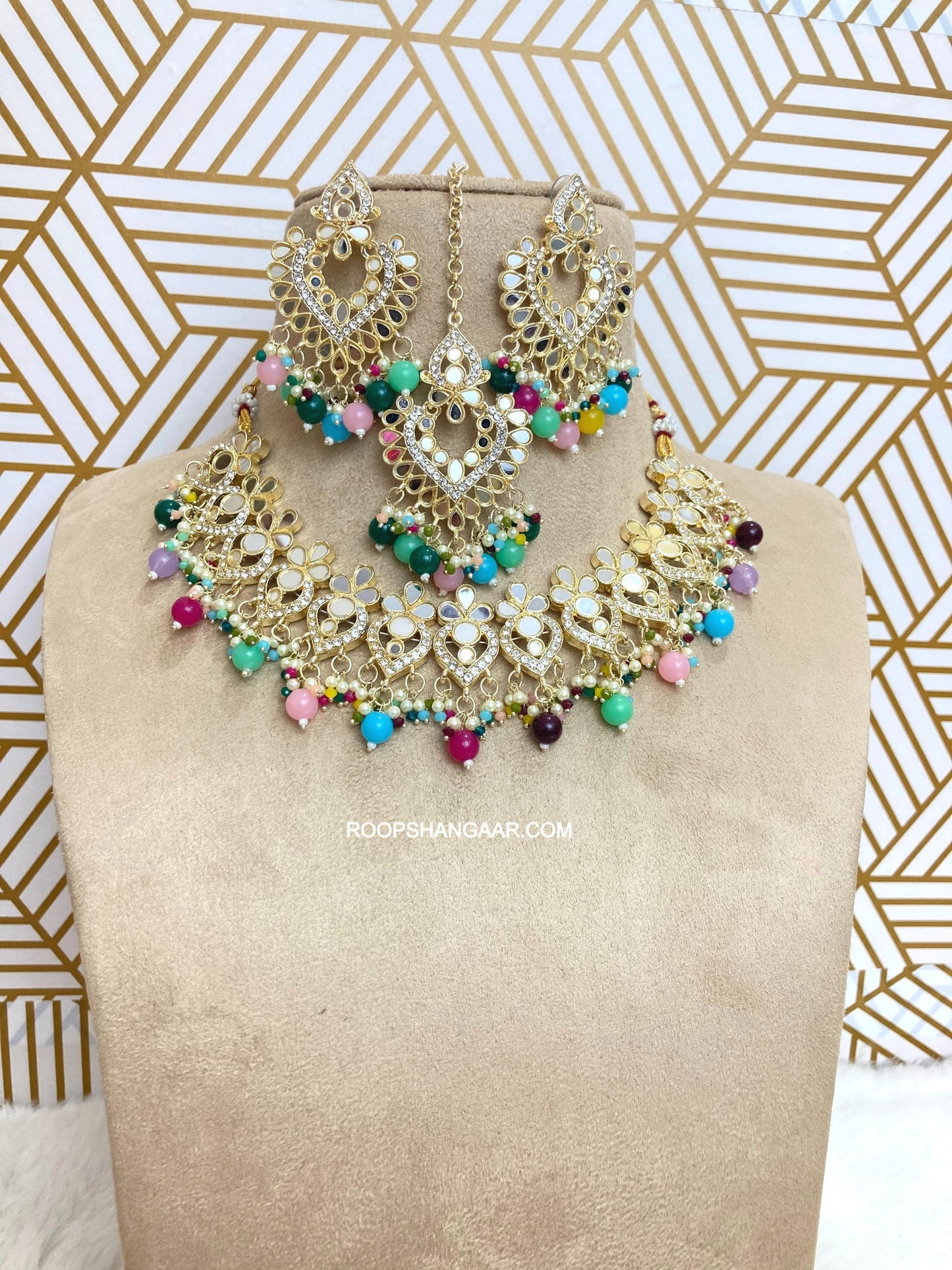 Multicolor Ishika Mirror Necklace set