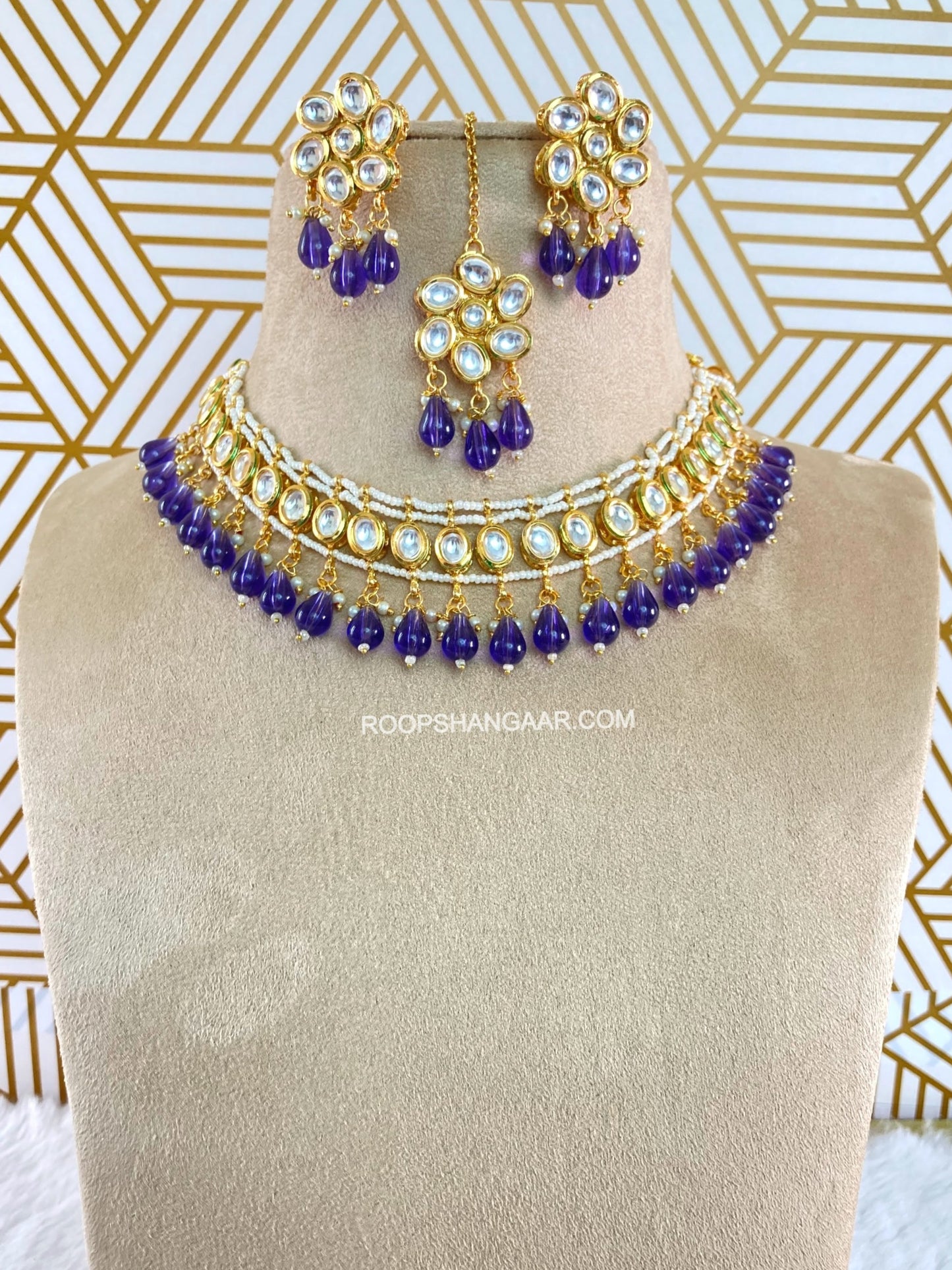 Blue Susana Kundan Choker Necklace Set