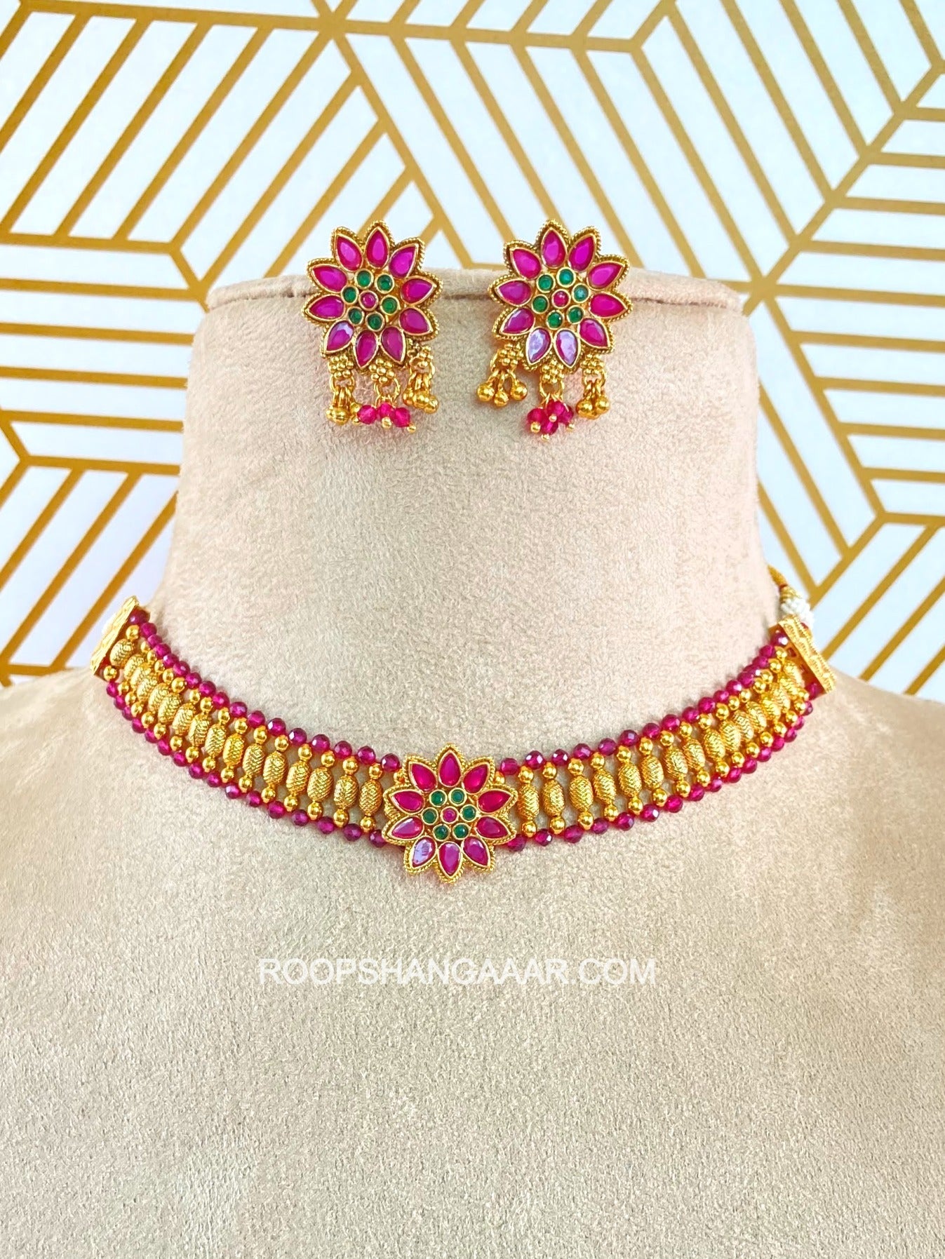 Ruby Pratyusha Temple Necklace Set