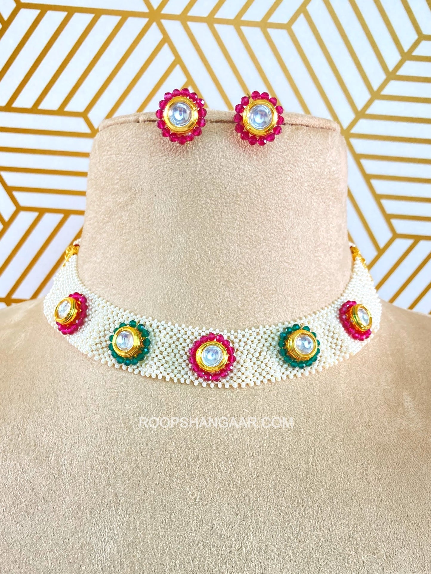 Mihika White Pearl Chocker Necklace Set