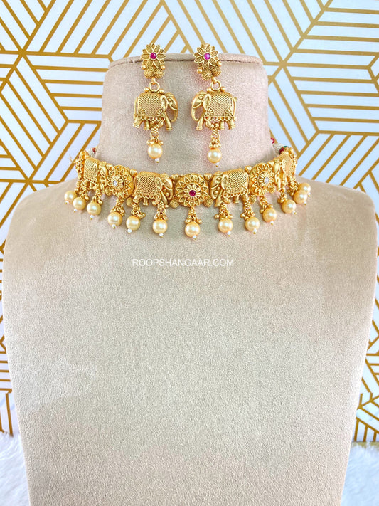 Ruby Ashwa Temple Necklace Set