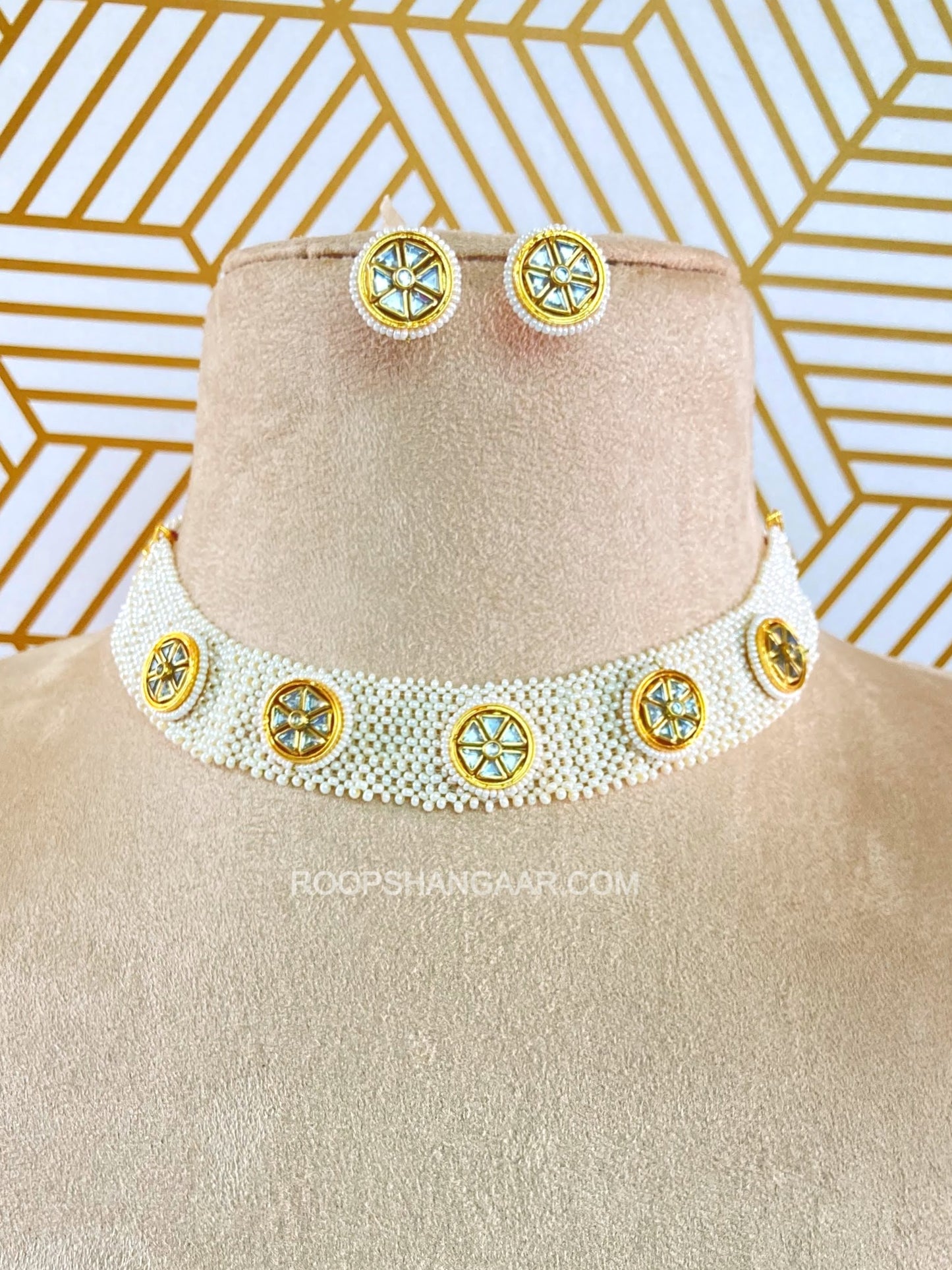 Madhuri White Pearl Choker Necklace Set