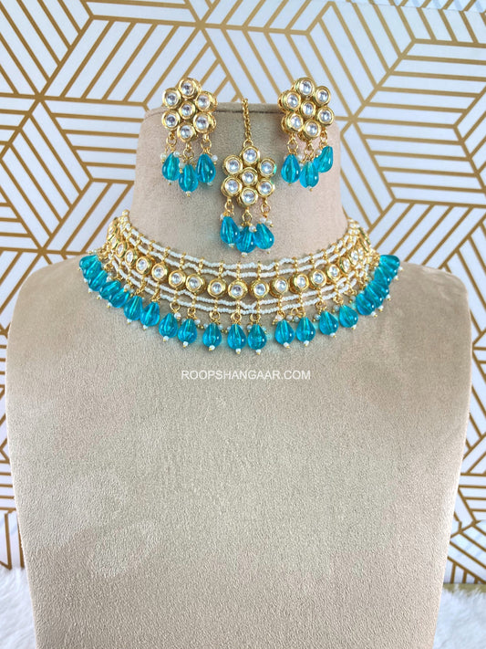 Turquoise Susana Kundan Choker Necklace Set