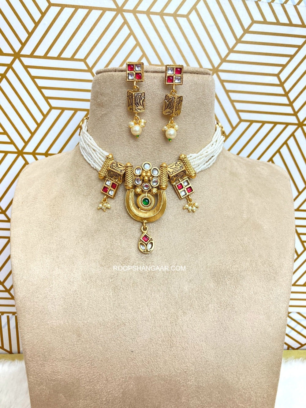 White Pearl Kundan Choker Necklace Set