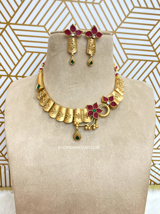 Ruby Aishwarya Temple Jewellery Necklace Set