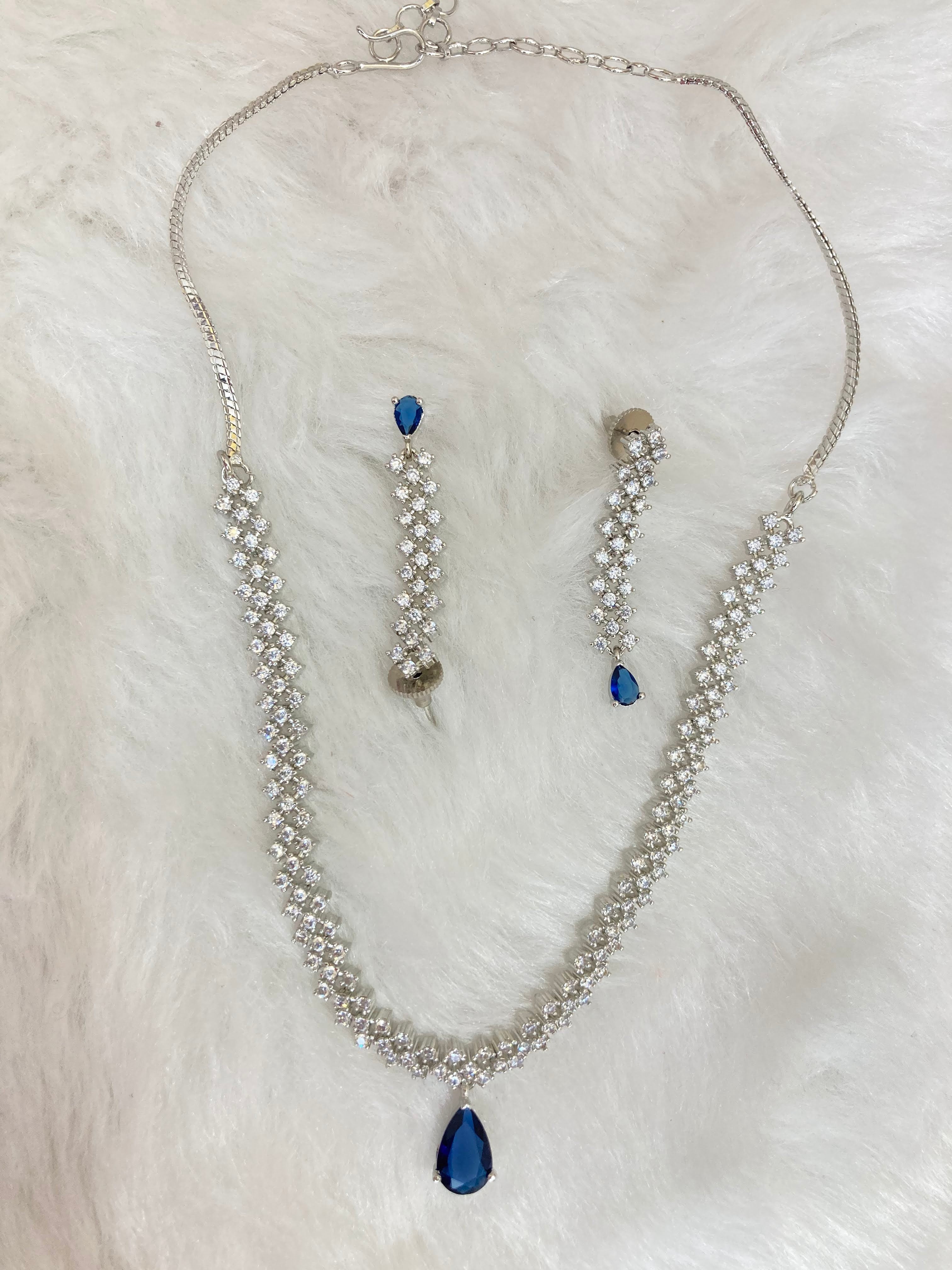 Buy Blue Long Stone Studded Pendant Necklace With Danglers KALKI Fashion  India