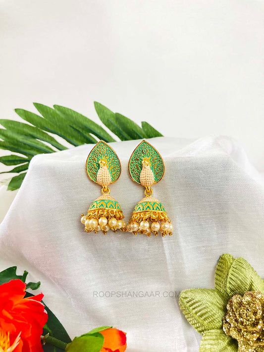 Cream Mint Arushi Jhumki Earrigs