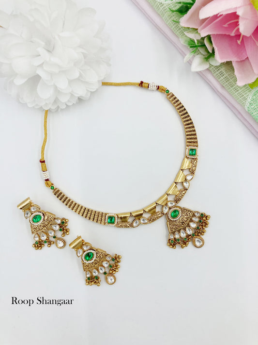 Emerald Tamannaah Temple Jewellery Set