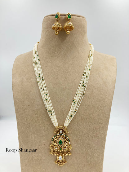 Golden Emerald Kavya Temple Jewellery Set