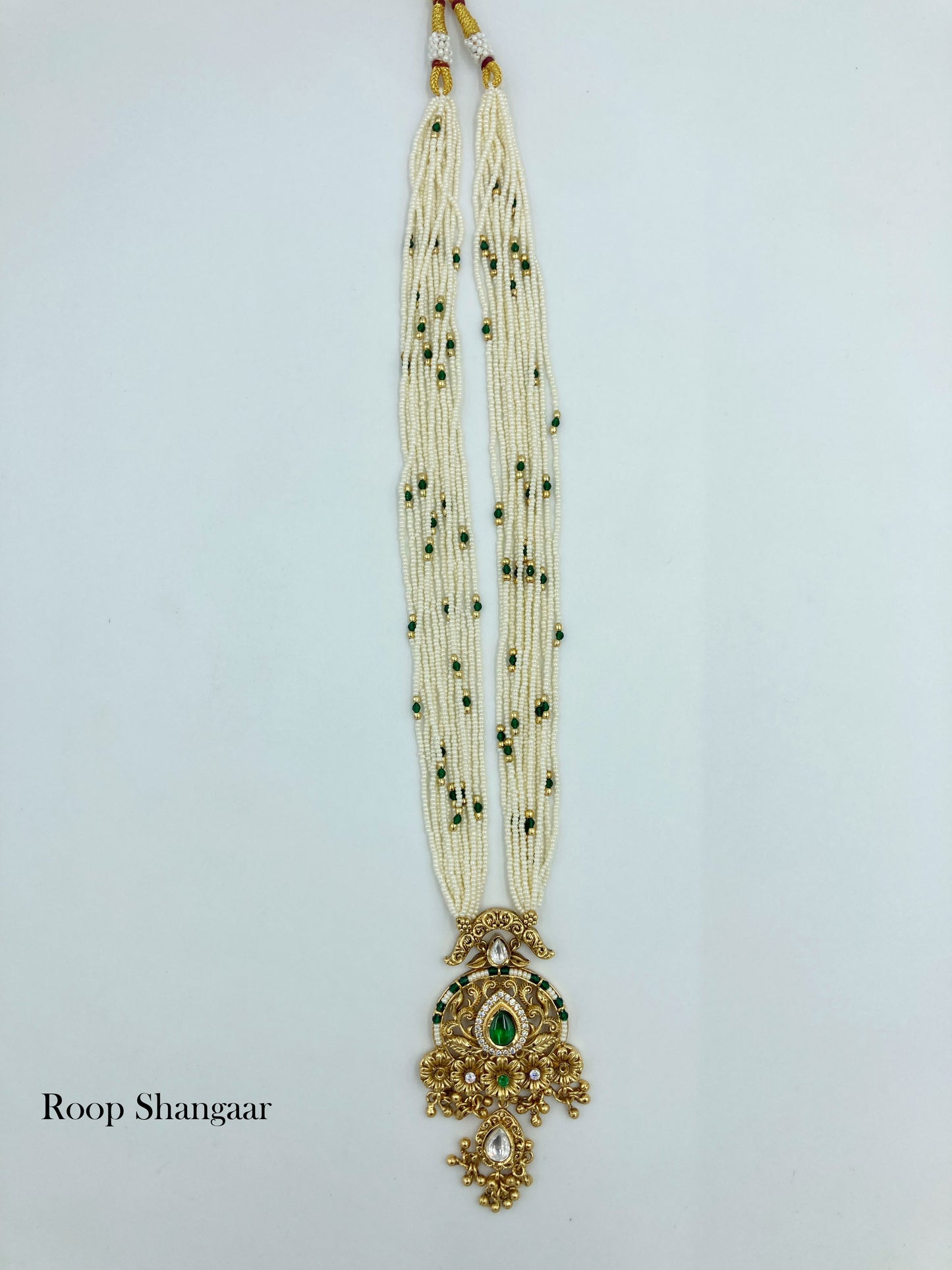 Golden Emerald Kavya Temple Jewellery Set