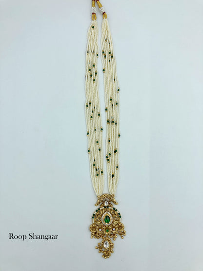 Golden Emerald Kavya Temple Jewellery Set