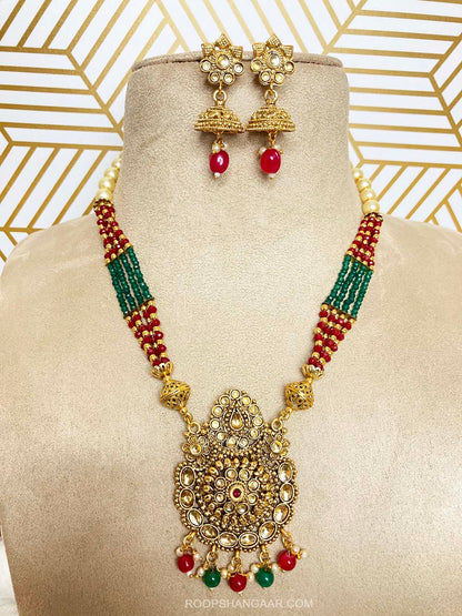 Green Red Yukti Crystal Moti Necklace Set