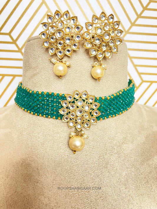 Green Yashita Crystal Moti Choker Necklace Set