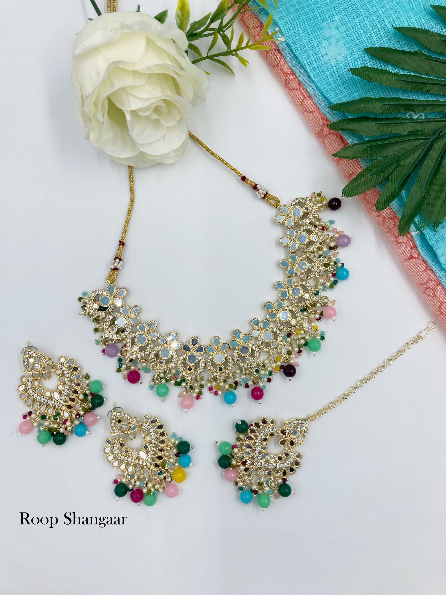 Multicolor Ishika Mirror Necklace set