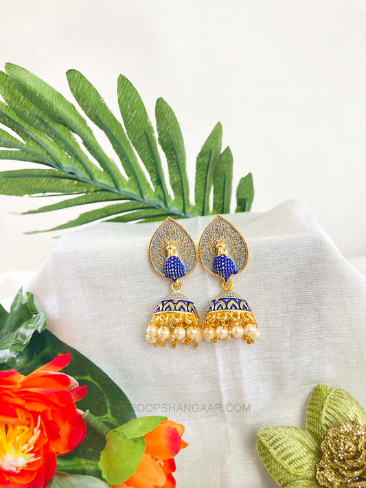 Navi Blue Peacock Jhumki Earrigs