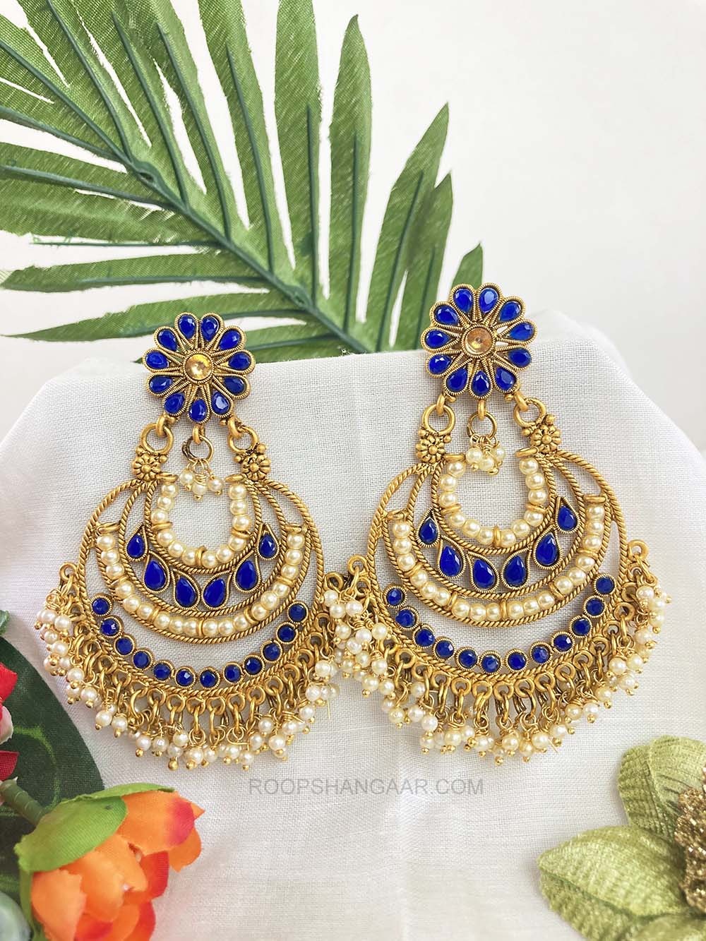 Navi Blue Riya Chandbali Earrings