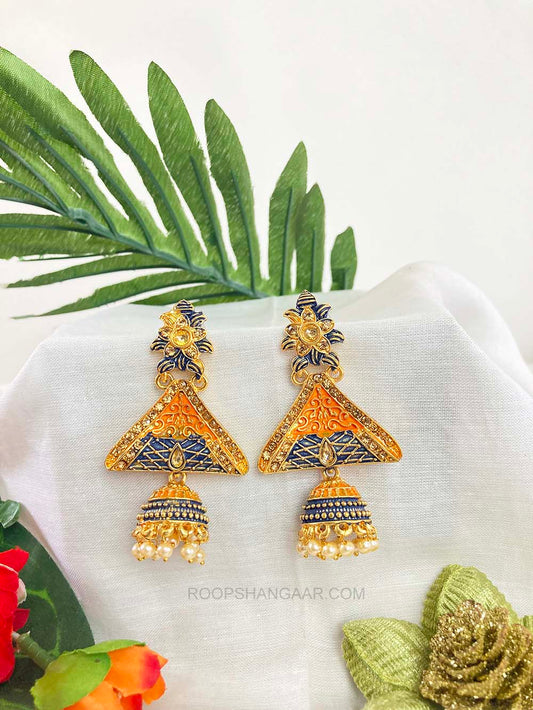 Orange Blue Archita Jhumki Earrings