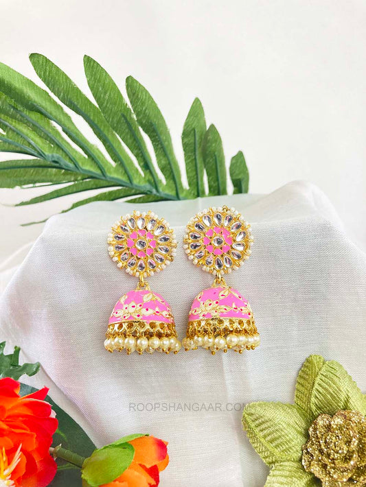 Pink Ankansha Jhumki Earrigs