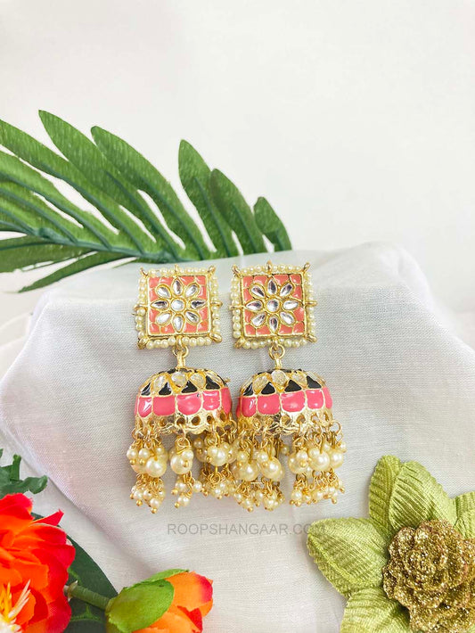 Pink Ashnika Jhumki Earrigs