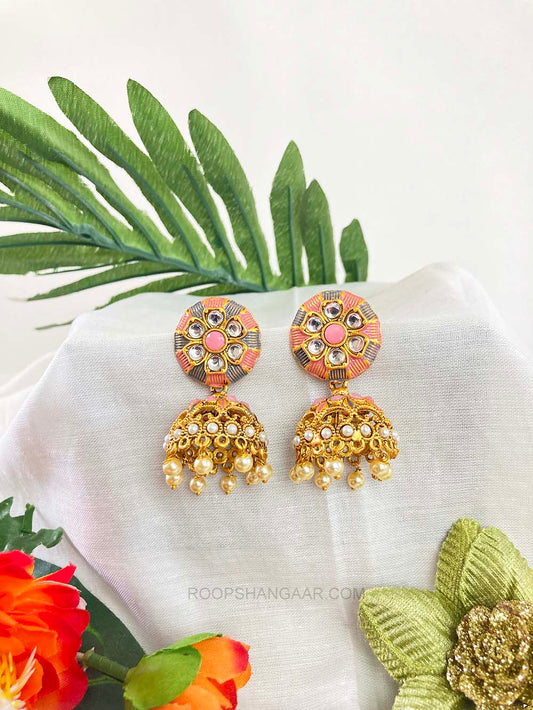 Pink Gray Akriti Jhumki Earrigs