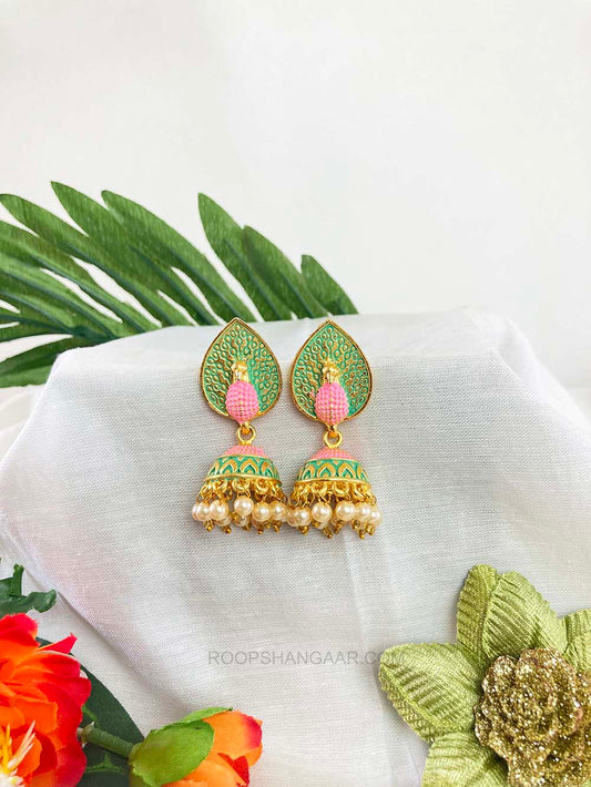 Pink Mint Arushi Jhumki Earrigs