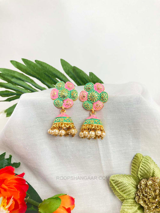 Pink Mint Sandhya Jhumki Earrigs