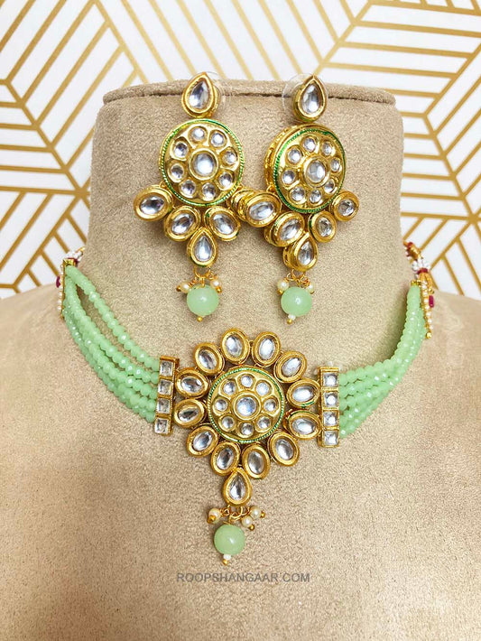 Pista Arpita Crystal Moti Choker Necklace Set