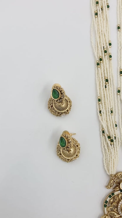 Golden Emerald Kavya Temple Jewellery Set