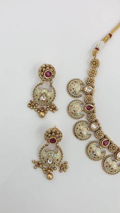 Ruby Mint Sayogita Temple Jewellery Set