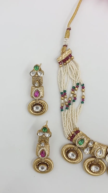 Multicolor Vidya Temple Jewellery Set