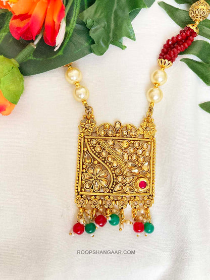Red Green Kriti Crystal Moti Necklace Set