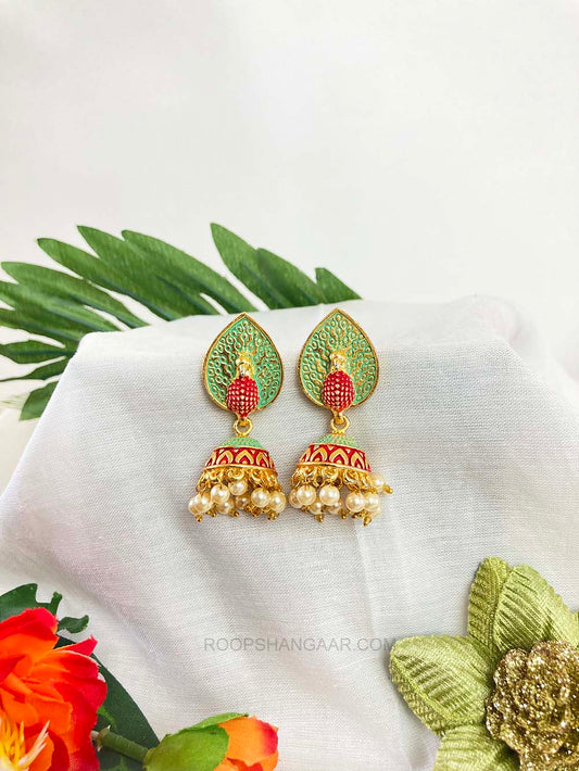 Red Mint Arushi Jhumki Earrigs