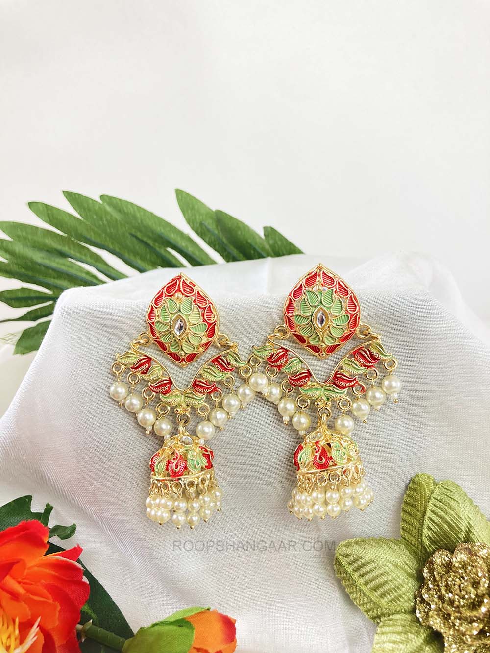 Red Mint Priya Chandbali Earrings